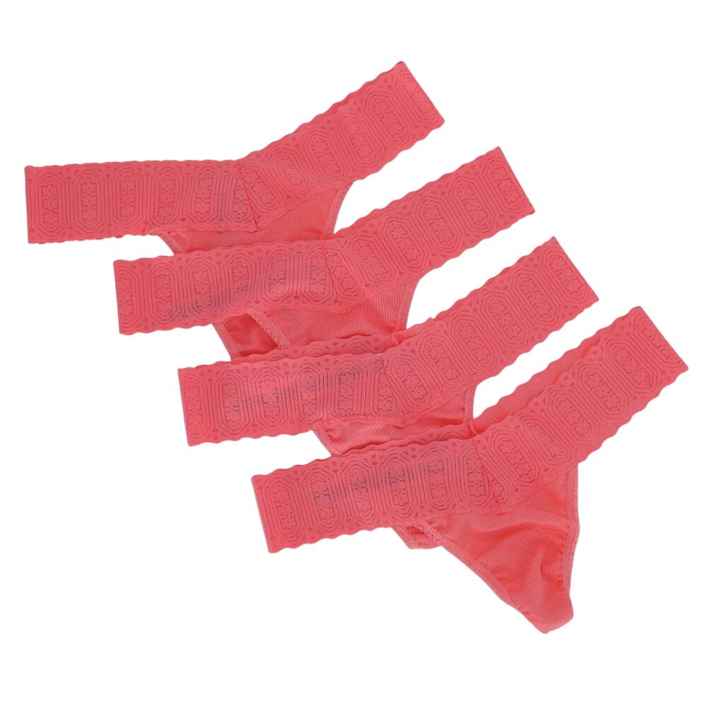Hanky Panky Women Peach Lace 4-Pc Set Eco RX Low Rise Thong Panties One Size